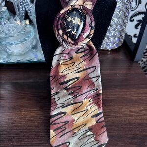 Abstract Patterned Tie with Black Stone Accent